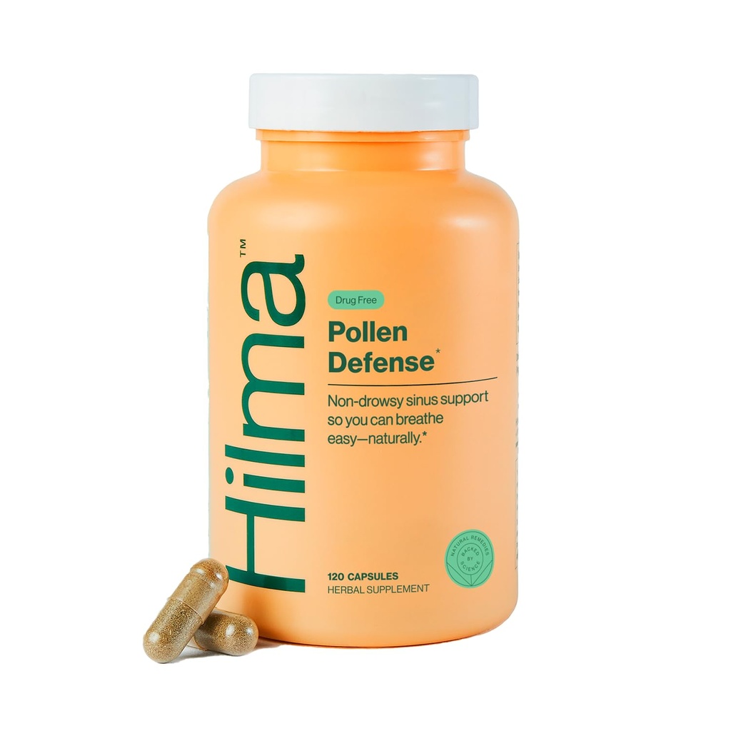 Hilma Natural Sinus Support, All Day Allergy und Sinus Relief von Pollen und Dust w/Butterbur, Sting Nettles und Spirulina, Non-Drowsy, Organic, Clinical Proven Ingredients, 120 Vegan Capsules