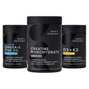 Sportforschung Triple Strength Omega 3 Fischöl - Burpless Fish Oil Supplement w/EPA & DHA Fettsäuren, Kreatin Monohydrate & Pflanzenbasierte Vitamin D3 K2 mit Kokosöl