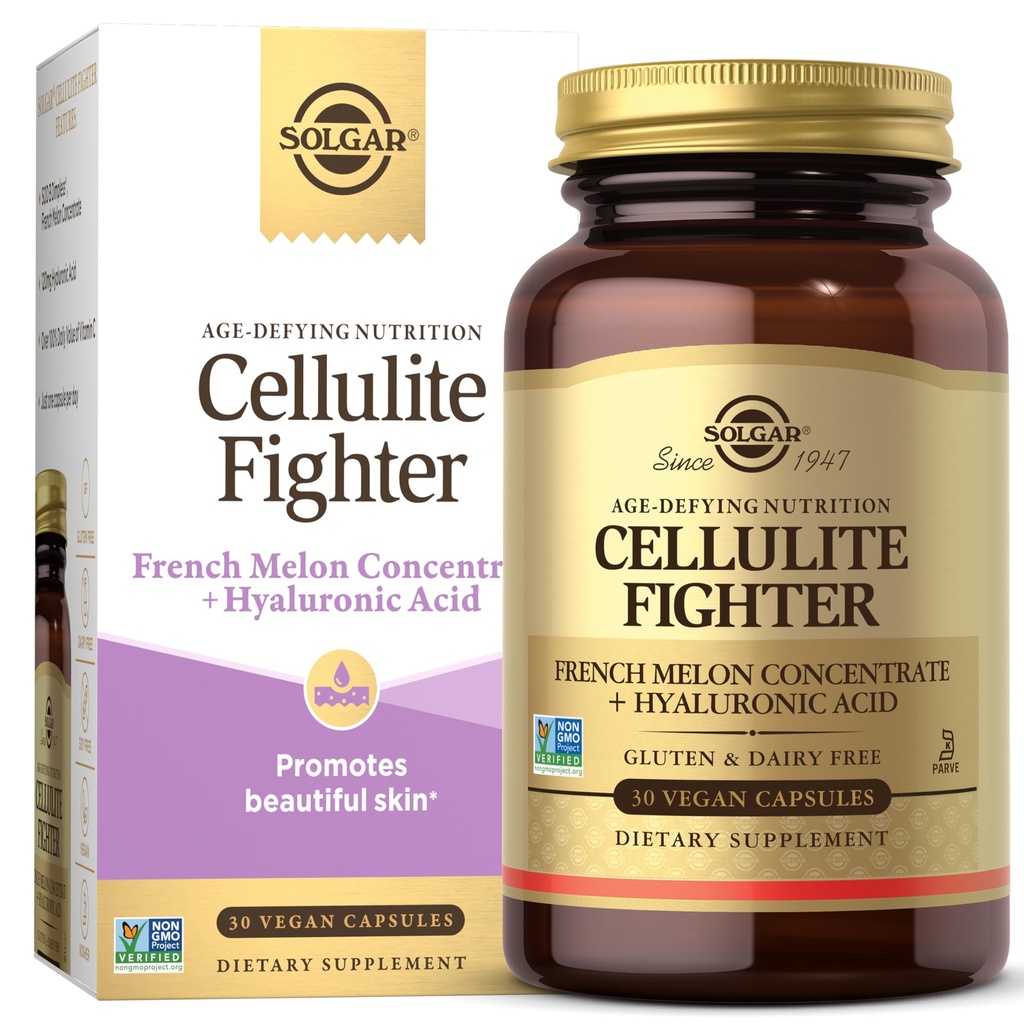 Solgar Cellulite Fighter Skin Vitamine and Mineral Supplement, Soutien peau lisse avec concentré de Melon français, supplément d'acide hyaluronique et de vitamine C, nutrition défavorisante pour les femmes, 30 portions