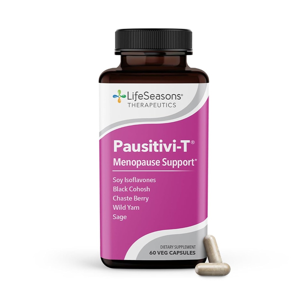 LifeSeasons Pausitivi-T mit Beau-T - Menopause Support Supplement - Leistungsstarkes Relief für Heiße Blitze, Hormone Ungleichgewicht & Nacht-Süße - Nourishes Tissue - Sage, Chasteberry, Soy Isoflavones