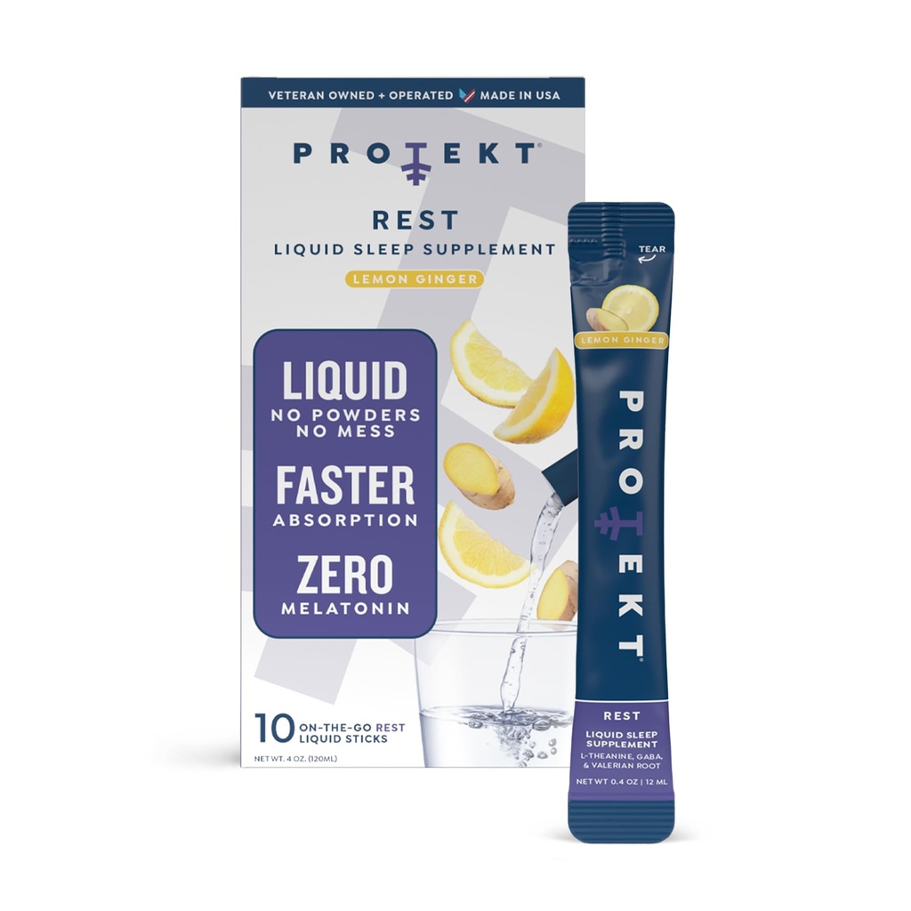 PROTEKT GABA L Theanine Supplement | Melatonin-freie Schlafhilfe für Erwachsene | Valerian Root für Nachtunterstützung & Restful Sleep | GABA Calm Liquid Drink Mix für Erwachsene | Lemon Ginger, Packung von 10