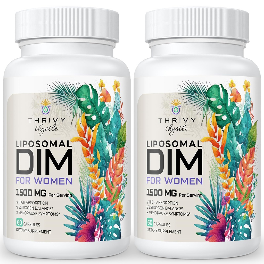 Supplément DIM liposomique - Supplément DIM femmes de 1500 mg - Suppléments estrogènes contenant de la vitamine E, Primrose du soir, Cohosh noir, Acides gras Oméga-3 (2 paquets)