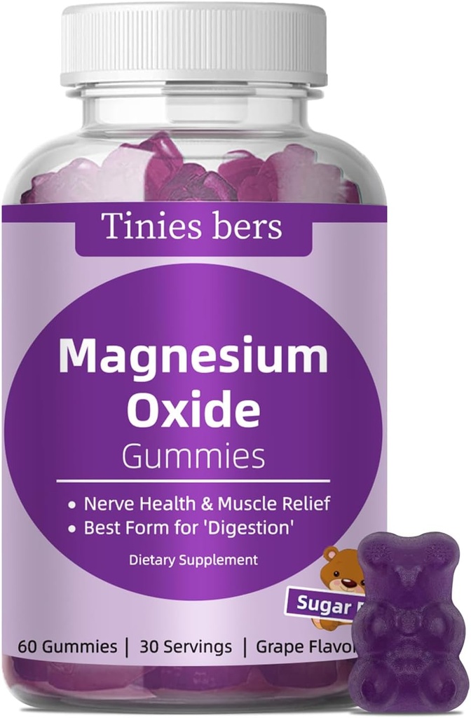 Gommies d'oxyde de magnésium 500mg, sans sucre pour les adultes et les enfants, meilleur formulaire Mg pour la «digestion», pour le sommeil, Nerve, santé de la tête, Muscle et soulagement du stress, sans gluten, non OGM, végétalien, pectine, 60
