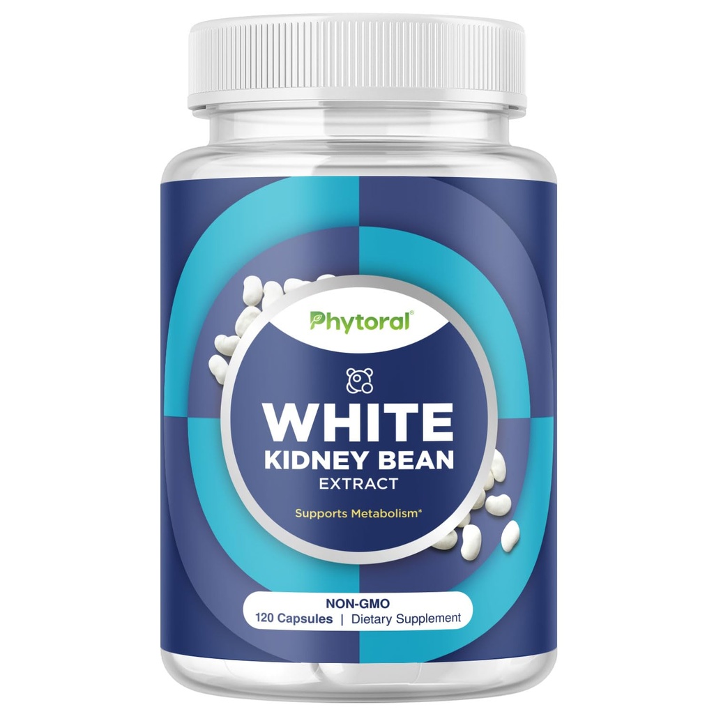 Phytoral White Kidney Bean Extract Carb Blocker - White Kidney Bohnen Ergänzung für Metabolismus Boost & Ease Kalorien aus Starchy Food - Carb Control Supplements - 120 Kapseln