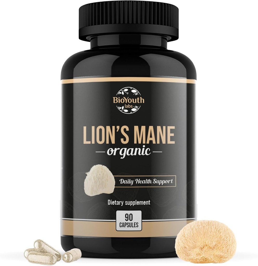 Bio Lions Mane Brain Unterstützung Nahrungsergänzung Premium Lions Mane Mushroom Extract - 90 Kapseln