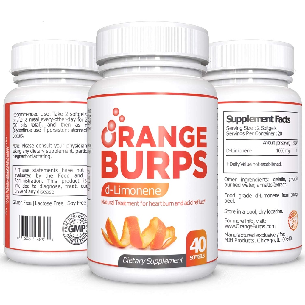 Supplément D-Limonène orange - Réducteur d'acide (antiacide pour le reflux acide), Relief des brûlures d'estomac, Relief GERD et Relief de l'indigestion.
