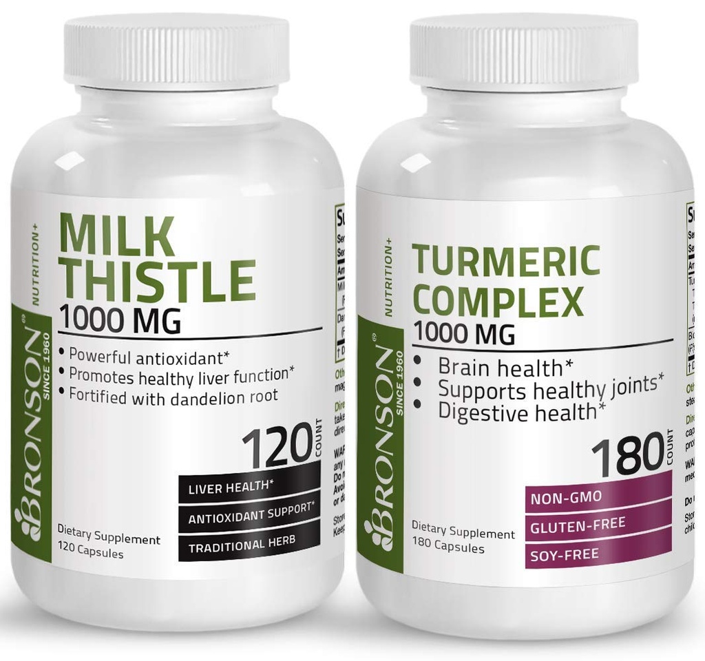 Bronson Turmeric Curcumin mit BioPerine High Potency Joint Support + Milk Thistle 1000mg Silymarin Marianum & Dandelion Root