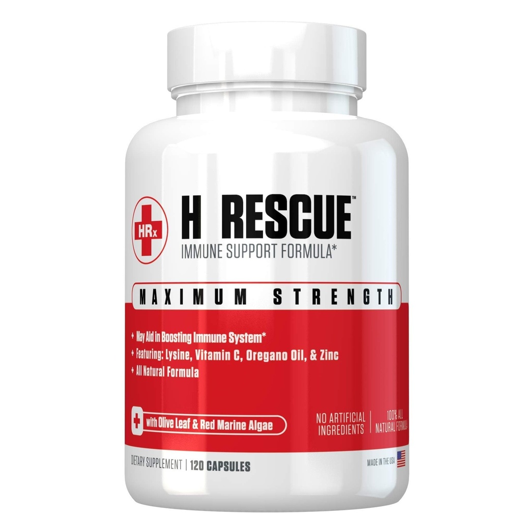 Re+Gen Nutrition H Rescue Immune Support Supplément pour Adultes, Capsules avec Zinc, Vitamine C, L L Lysin Amino Acid & Oregano Oil for Immunity Health in Men & Women, 120 Capsules