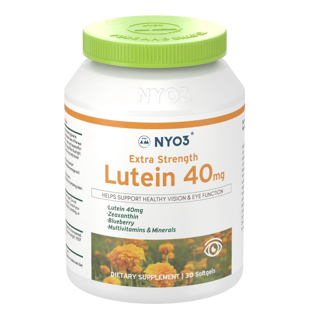 NYO3 Lutéine et Zeaxanthin 40mg avec Blueberry, 30 Softgels Yeux Vitamines et supplément minéral – Eye $ Vision Santé