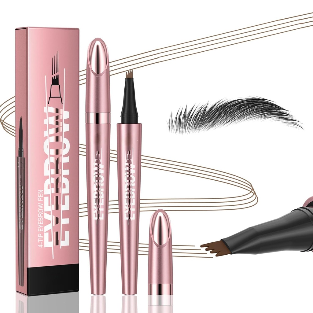 Q708 Crayon à sourcils microblastiques 3D, étanche, 4-Tipped, longue durée, applicateur micro-fourche pour sourcils naturels, tous les tons de la peau (2#Dark Brown)