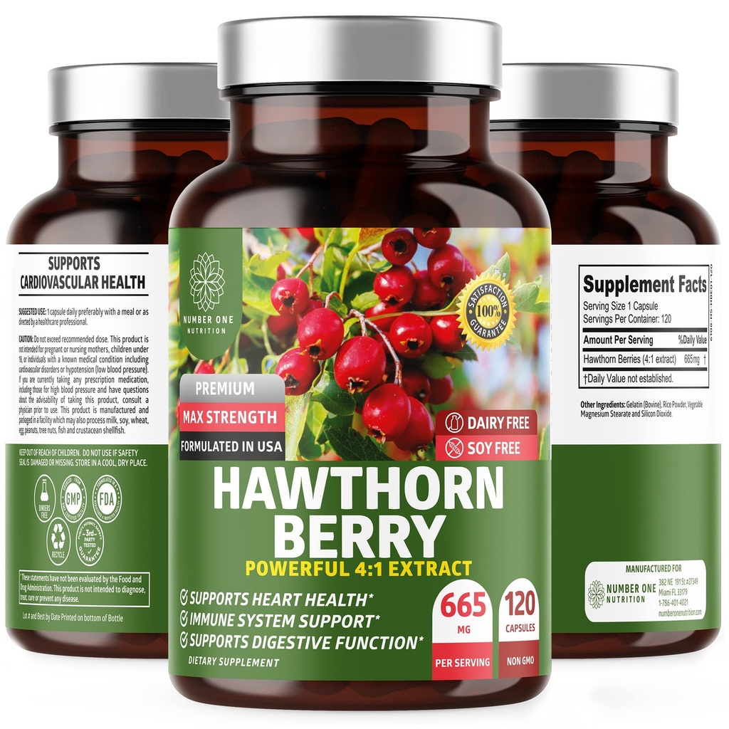 N1N Premium Hawthorn Berry Capsules [Max Strength, 2660mg] Tous les suppléments naturels d'extrait d'épine pour soutenir l'immunité, 120 capsules