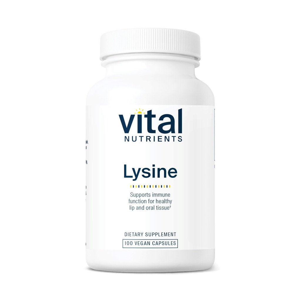 Lysine de Lysine Vital Nutrients Le supplément de Lysine soutient les tissus lipiques et oraux sains.