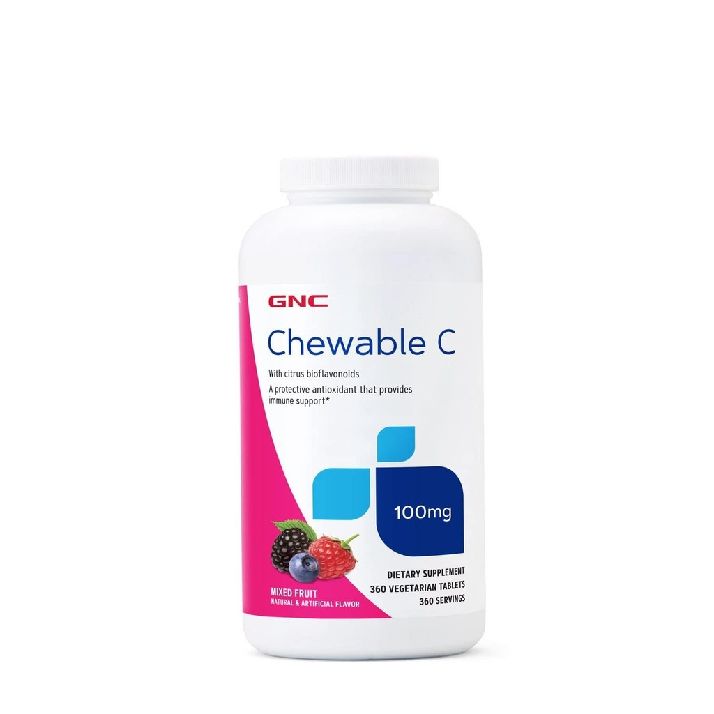 GNC Vitamine C 100mg, Fournit un soutien immunitaire, Fruits mélangés, 360 portions