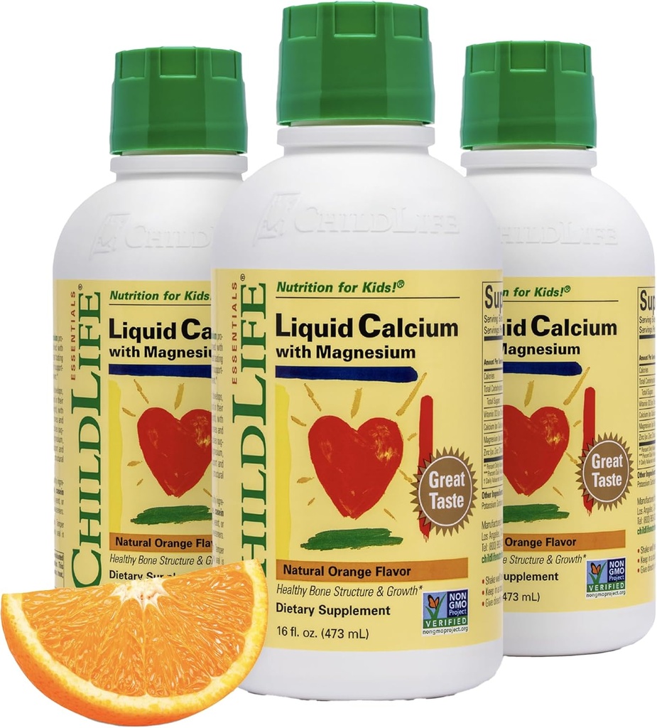 ChildLife Essentials Flüssige Kalziumergänzung für Kinder - Baby Kalzium mit Magnesium, Zink und Vitamin D3 - Orange Flavor, 16 fl oz (3 Pack)