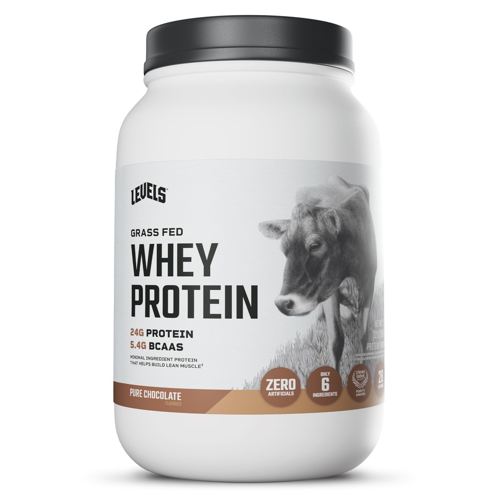Niveaus Gras Fed Whey Protein Pulver, keine Künstlichkeiten, 24G Protein, reine Schokolade, 2LB
