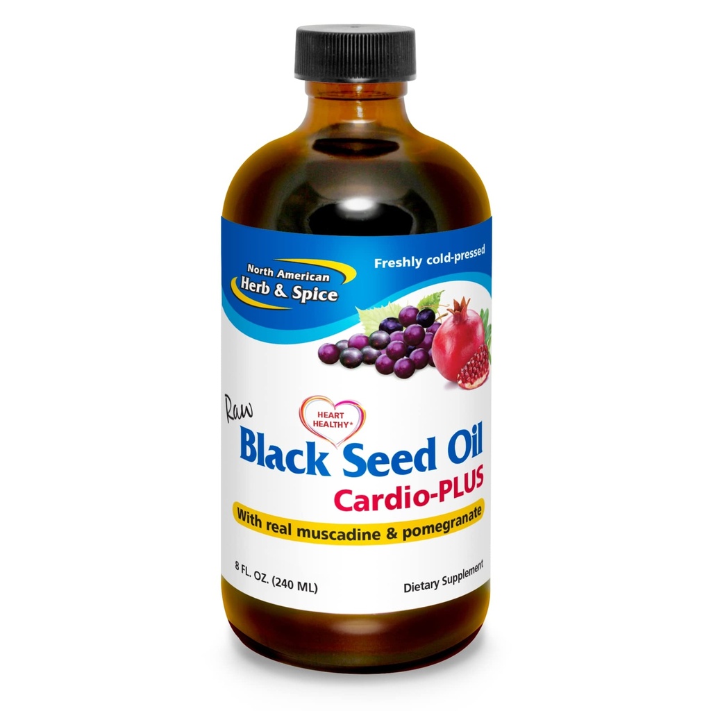 NORTH AMERICAN HERB & SPICE Black Seed Oil Cardio-Plus - 8 fl oz - Unterstützt Herzgesundheit mit Muscadine & Pomegranate - Non-GMO - 48 Portionen