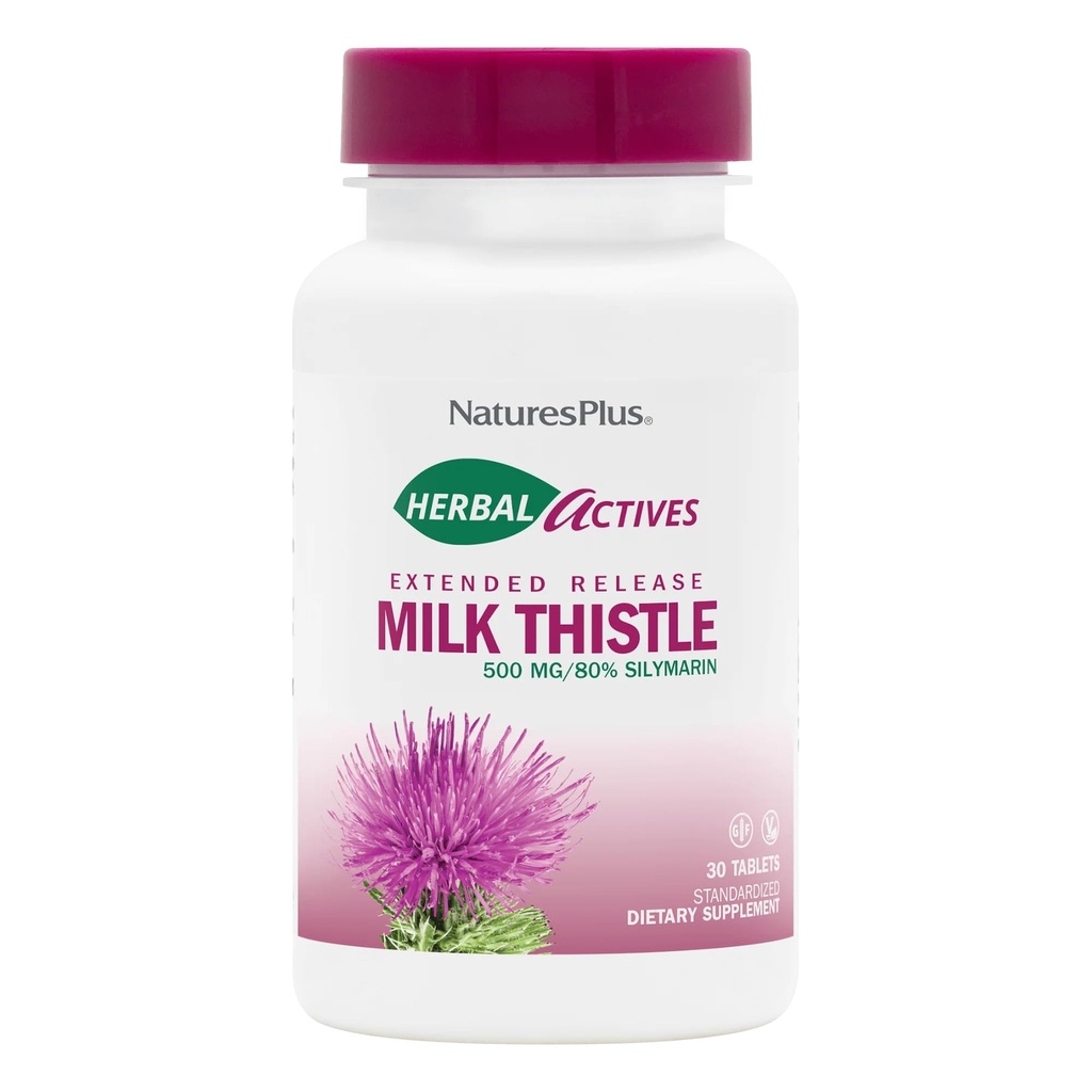 Natures Plus Kräuter-Aktive Milchdistel, Extended Release - 500mg, 80% Silymarin, 30 vegetarische Tabletten - Glutenfrei - 30 Servierungen