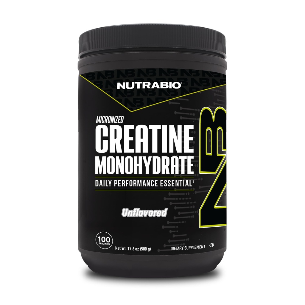 NutraBio Pure Micronized Creatine Monohydrate Supplément en poudre, non aromatisé, (500 g) - Supporte l'énergie musculaire en vrac, la récupération et la force - HPLC Tested Creatine Supplément en poudre pour hommes et femmes