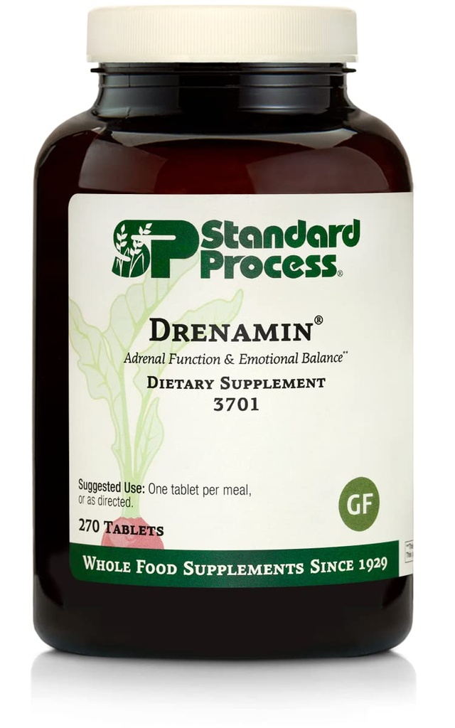 Processus standard Drenamin - Supplément de fonction adrénale pour la réponse au stress sain - Soutienne la production d'énergie saine et le métabolisme - Sans gluten, sans lait et sans soja - 270 comprimés (270 portions)
