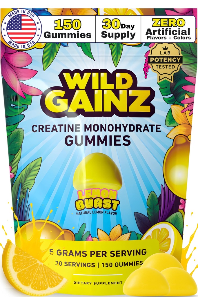 Creatine Monohydratgummis für Männer & Frauen 5000mg - Made in USA, Potency Tested, Vegan, unterstützt Muskelwachstum, Stärke & Kognitive Funktion, Non-GMO Gluten-Free Lemon Flavored Creatine 150 Chews