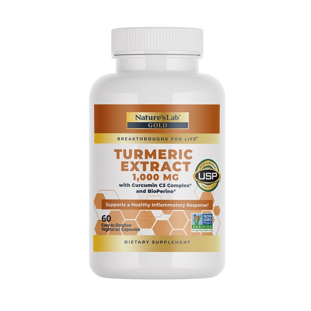 Nature's Lab Kurkumaextrakt mit Curcumin C3 & BioPerine 1000mg - Fördert Herz-Kreislauf-, Verdauungs- und Immungesundheit - 60 Kapseln (30 Tage Versorgung)