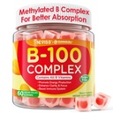 Super Vitamin B Complex Gummies - Alle B Vitamine einschließlich Methyl B12, B1, B2, B3, B5, B6, Biotin, Methylfolat mit Vitamin C, Choline, Inositol, PABA für Energie, Gehirn & Immununterstützung, Sugar Free
