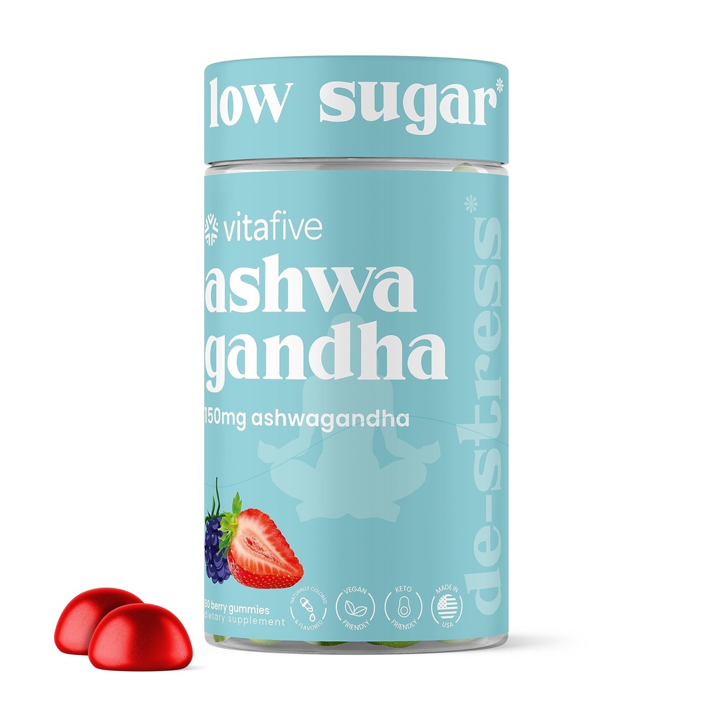 vitafive Ashwagandha Gummies mit Vitamin B12, Ashwagandha Gummies für Männer und Frauen, Vegan, Glutenfrei (50 Ct)