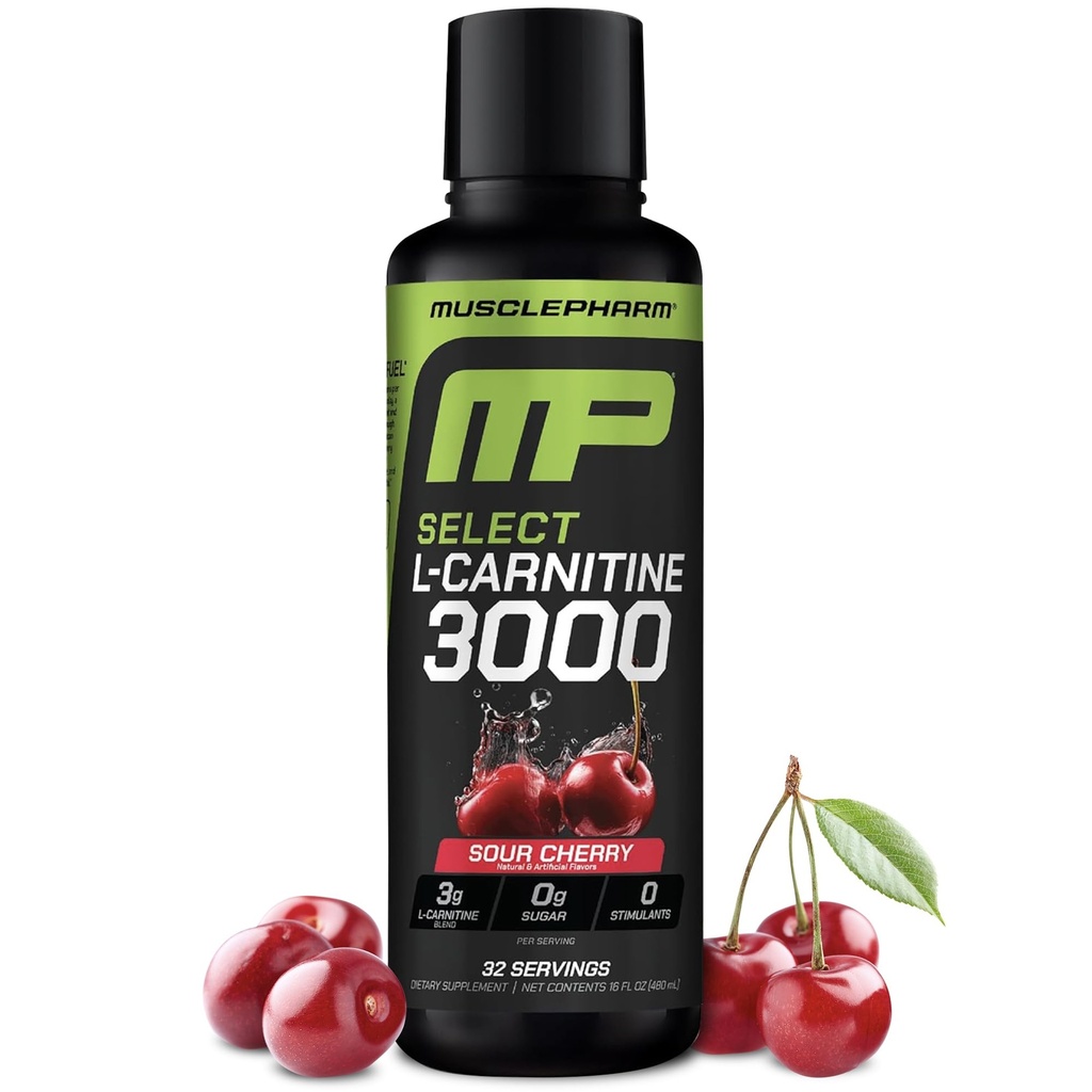 Muscle Pharm L-Carnitin 3000, Die ultimative flüssige L Carnitin Ergänzung für hohe Leistung, unterstützt Stoffwechsel, Hydration & Energie, Zero Sugar, Low Calories, Saure Kirsch Flavor, 32 Portionen