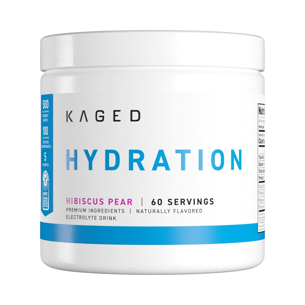 Kaged Hydration Elektrolyte Pulver | Hibiscus Pear | Hydra-Charge Sports Drink Mix | Pre, Post, Intra Workout | Low Carb, Vegan, Gluten Free | Ergänzungen für Männer & Frauen | 60 Servierungen