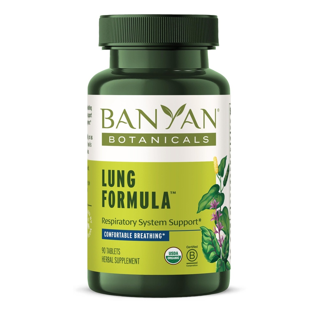 Banyan Botanicals Lung Formula – Organic Respiratory Support for Lung Health – Pflanzenbasierte Mischung mit Licorice, Tulsi Leaf und anderen Lung Health Kräutern – 90 Tabletten – Non GMO Fair for Life Vegan