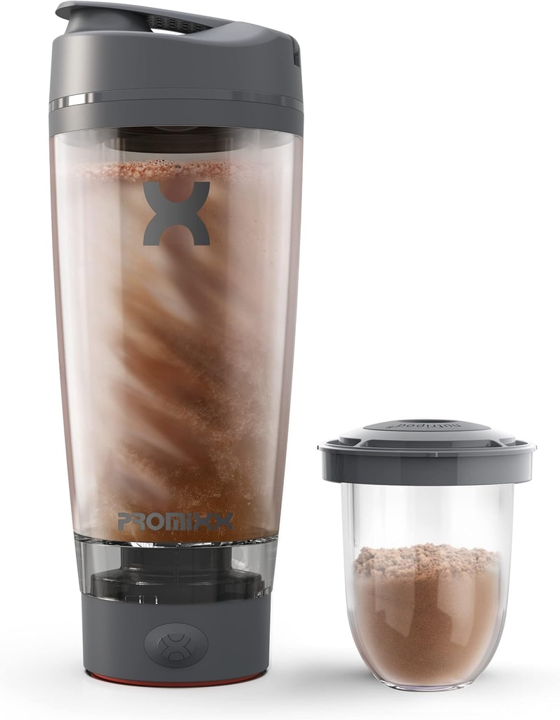 Promixx Pro Shaker Bottle | Wiederaufladbar, Leistungsstark für glatte Protein Shakes | beinhaltet Supplement Storage - BPA Free | 20oz Cup (Graphite Gray)