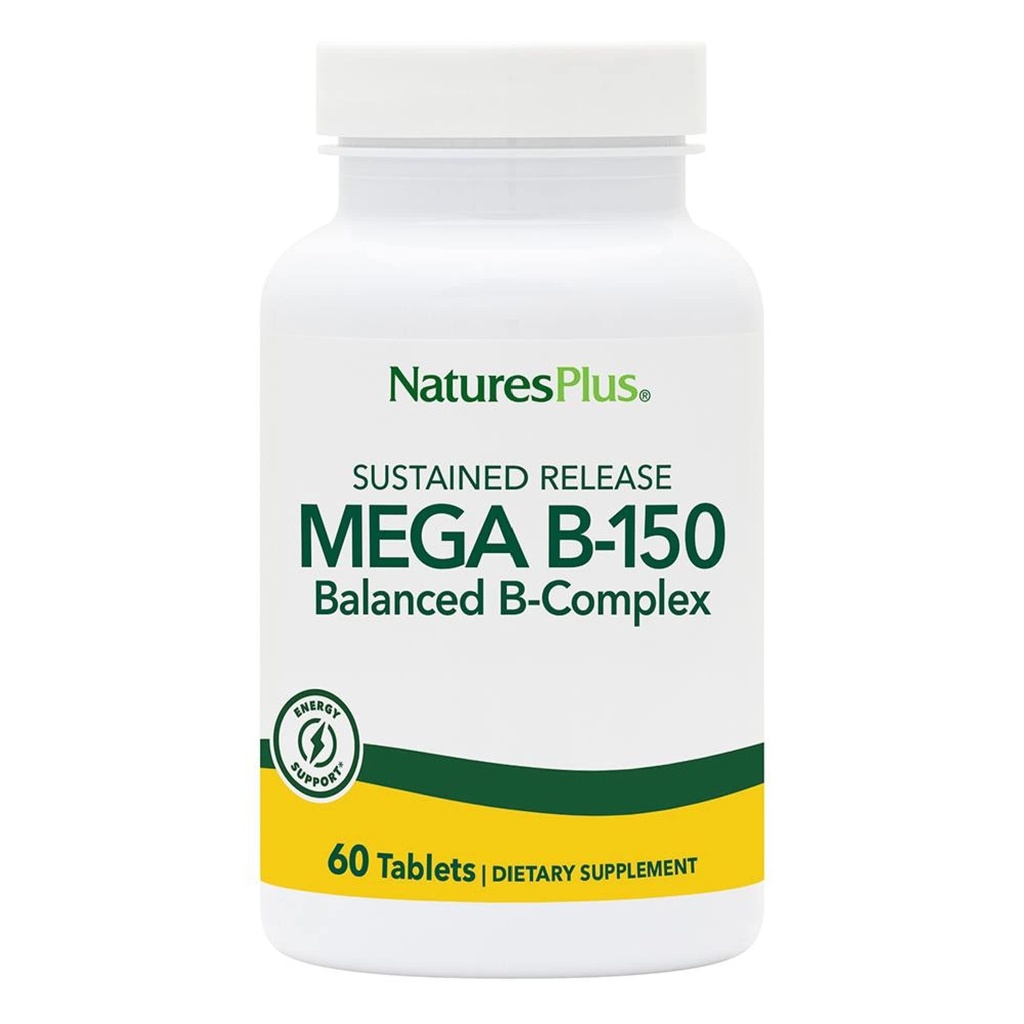Natures Plus Mega B150 Complex, Sustained Release - 60 vegetarische Tabletten - Maximale Potenz B Complex Vitamin Supplement - Glutenfrei - 60 Portionen