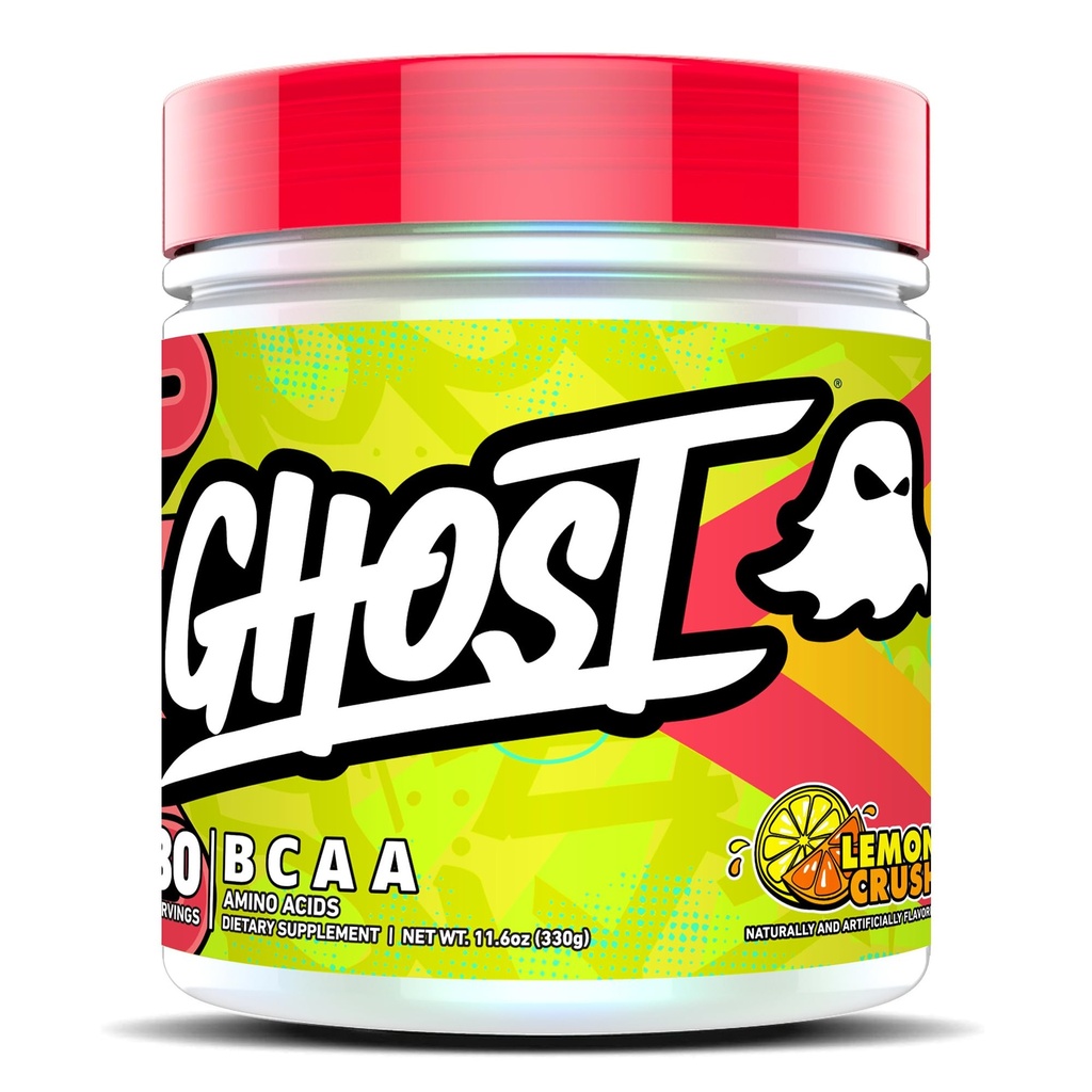 GHOST BCAA Powder Amino Acids Supplement, Zitronen-Crush - 30 Servierungen - Sugar-Free Intra, Post & Pre Workout Amino Powder & Recovery Drink, 7G BCAA