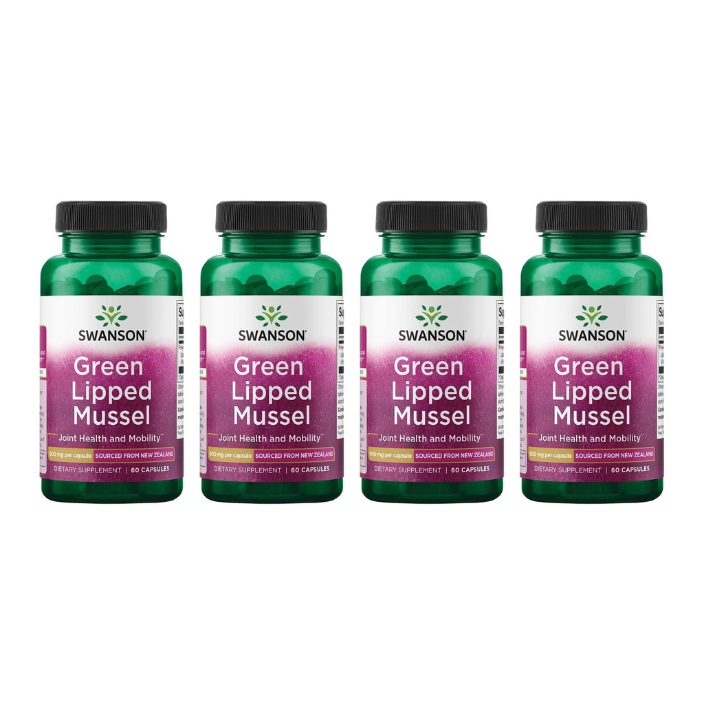 Swanson Green Lipped Mussel (gel-séché) - Supplément Nouvelle-Zélande pour la santé et la mobilité - La formule naturelle peut soutenir la santé cardiaque et la fonction digestive - (60 Capsules, 500mg chacun) (4 Pack)