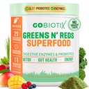 GOBIOTIX Super Greens and Reds Powder - Rote und grüne Superfood - Probiotische Ergänzung - Verdauungsenzyme und Rübenwurzelpulver - Bio Vollnahrung Nahrungsergänzungsmittel (Mango, 1 Packung)