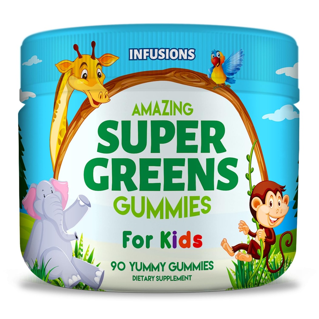 Infusionen Super Green Gummis für Kinder 90 Count Superfood Booster Weich und lecker 8 Leistungsstarke Mischungen Vegan Freundliche Gluten Free & Non-GMO