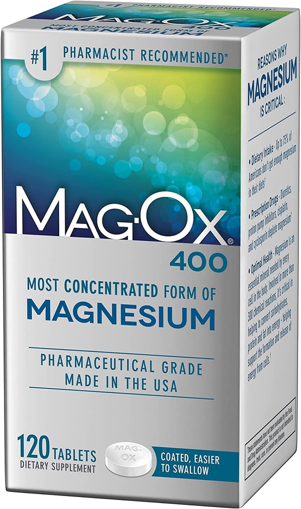 Supplément Mag-Ox 400 Magnésium - 120 comprimés, boîte de 4