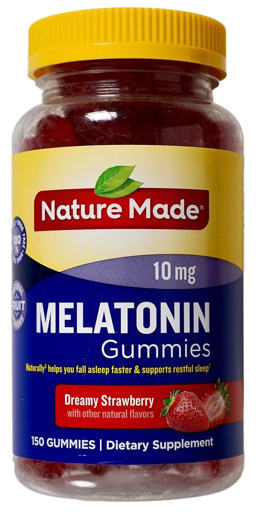 Nature faite Melatonine 10mg Fraise rêveuse saveurs naturelles, 150 Gummies
