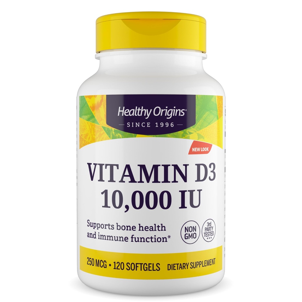 Gesunde Herkunft Vitamin D3 10.000 IU (Non-GMO, hohe Potenz, Knochenunterstützung, Immununterstützung, Glutenfrei), 120 Softgels
