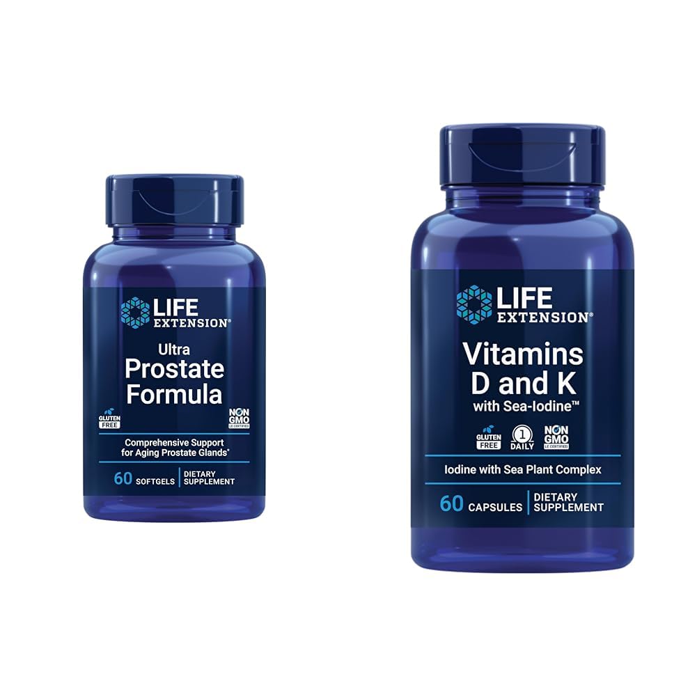 Extension de vie Ultra Prostate Formula, Saw Palmetto pour les hommes, pygème, stinging Nettle & Vitamines D et K avec Sea-Iodine, Vitamine D3, Vitamine K1 et K2, Iodine