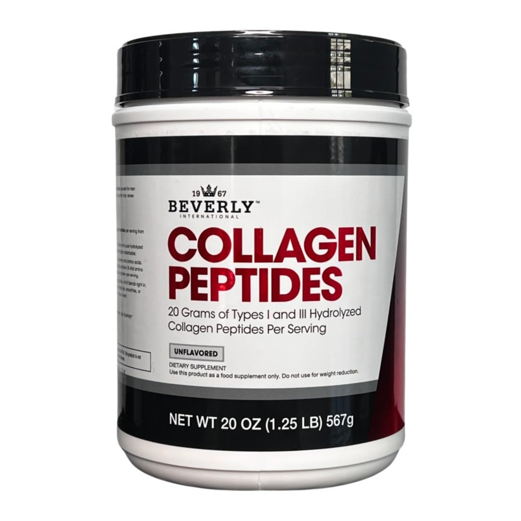 Beverly International Collagen Peptides Protéines Poudre. Apparence juvénile - peau, cheveux, ongles, os et santé articulaire. Facile à utiliser, hautement absorbant. 18 grammes de protéines, non aromatisé 20 oz.
