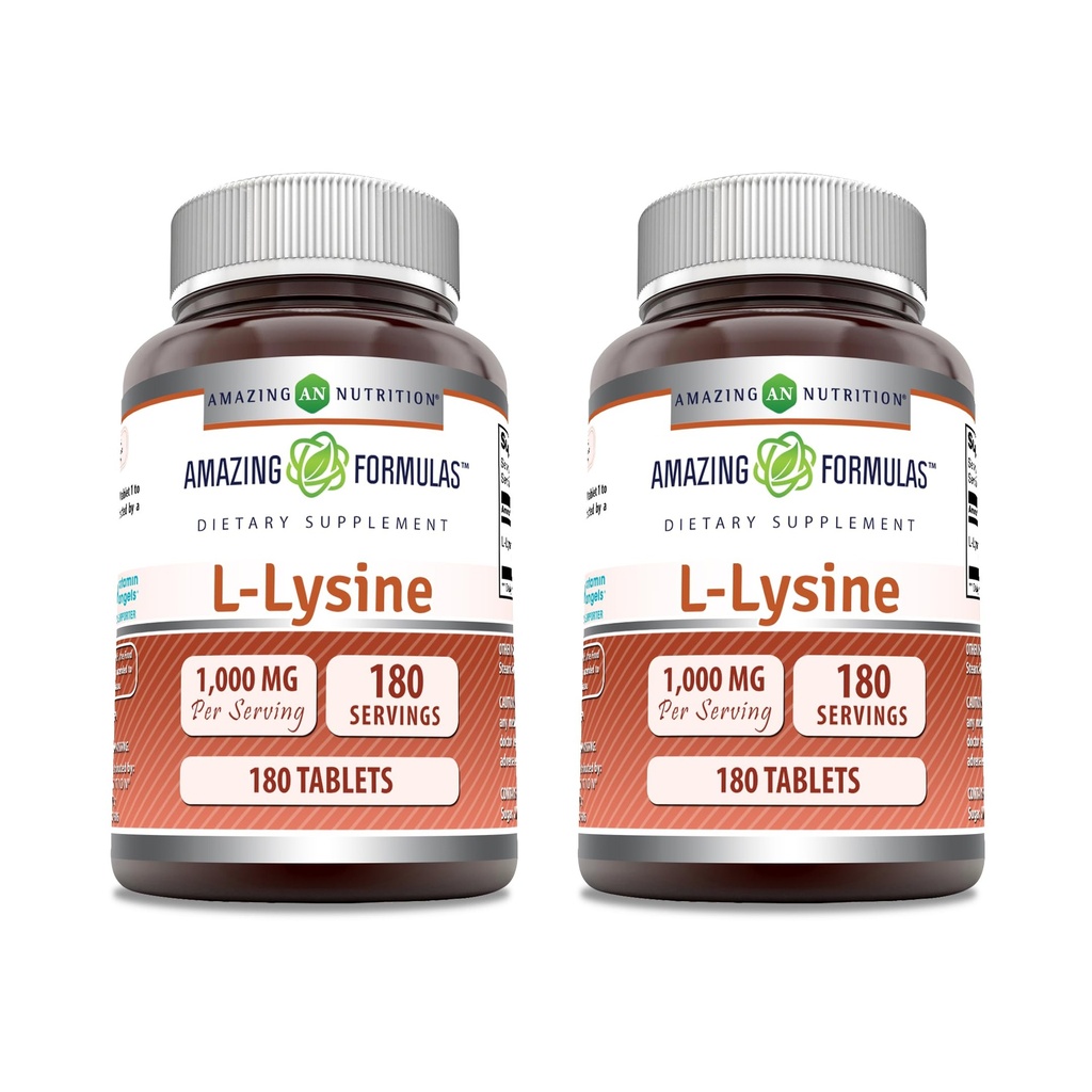 Erstaunliche Formeln L-Lysine 1000mg Aminosäure Tabletten Supplement | Non-GMO | Gluten Free | Made in USA (180 | 2 Pack)