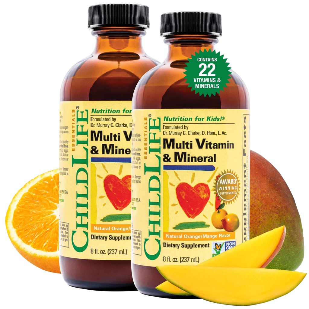 ENFANT L'Essentials Enfants Multivitamines et Minéraux - Vitamines pour enfants, Multivitamines liquides pour tout-petit et bébé - Orange naturelle et mangue, 8 Fl Oz (paquet de 2)