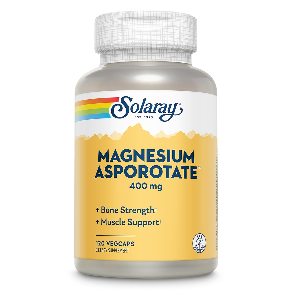 Asporotate de magnésium Solaray 400 mg, complexe d'aspartate, d'orotate et de citrate, coeur en santé, muscle, nerf et fonction circulatoire Soutien 180ct (60 portions, 120 VegCaps)