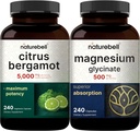 NatureBell Magnesium Glycinat Kapseln 500mg & Citrus Bergamotte Veggie Kapseln 5.000 mg Equivalent Bundle Pack | Chelat & gereinigtes Mineral | Hohes Antioxidans Niveau