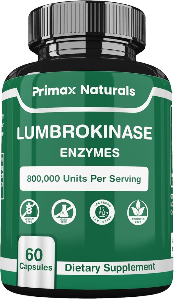 Lumbrokinase Supplement - Lumbrokinase 40 mg pro Portion (Max Activity - 800.000 Einheiten) Lumbrokinase Enzymes Supplement (ähnlich zu Nattokinase) Non GMO, Soy Free, Glutenfrei (60 Kapseln)