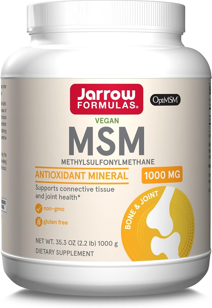 Jarrow Formulas® MSM Powder, Methylsulfonylmethan, 1000mg, Antioxidans Mineral, Joint Health Supplement und Hautunterstützung, 2.2 lbs, ca. 1000 Servietten
