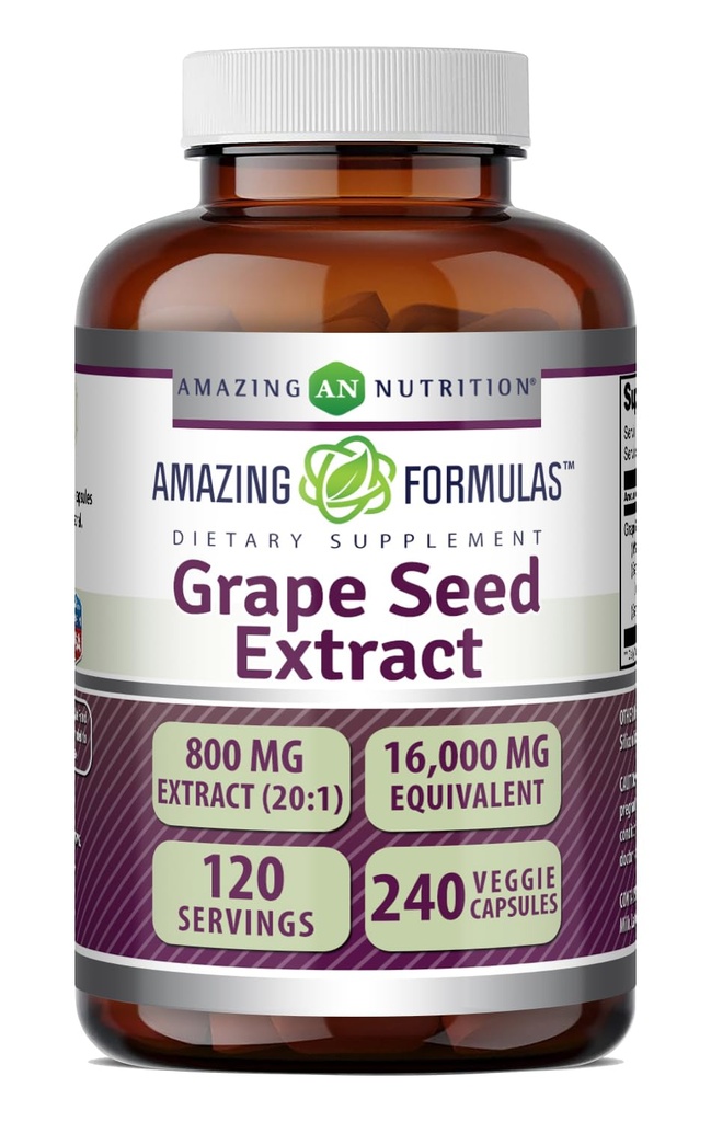 Erstaunliche Formeln Trauben Seed 800 Mg Extrakt (20:1) | 16000 Mg Equivalent | Veggie Kapseln | Non-GMO | Gluten-Free | Made in USA (240 Count)