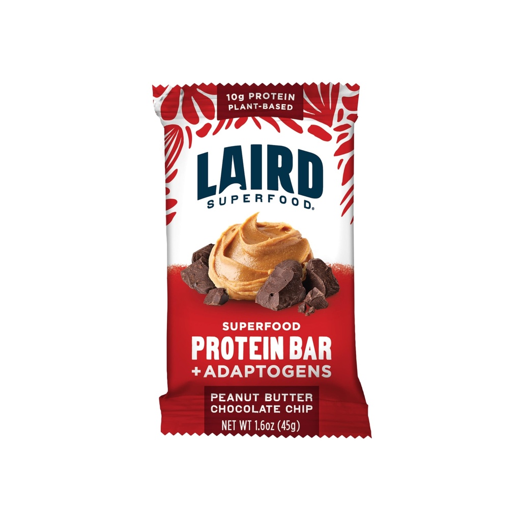 Laird Superfood Functional Protein Bars – Protein Bar, aber besser mit realen Zutaten, Functional Mushrooms 10g Plant-Based Protein, 6g Fiber - Non-GMO - Peanut Butter Chocolate Chip, 10 Count (Pack von 1)