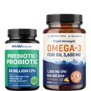 Omega 3 Fischöl und Probiotische Kapseln | Dreifache Stärke EPA & DHA Omega 3 Burpless Softgels Plus Probiotic & Prebiotic Kapseln für Gut Gesundheit & Immununterstützung | 60 Portionen Jede